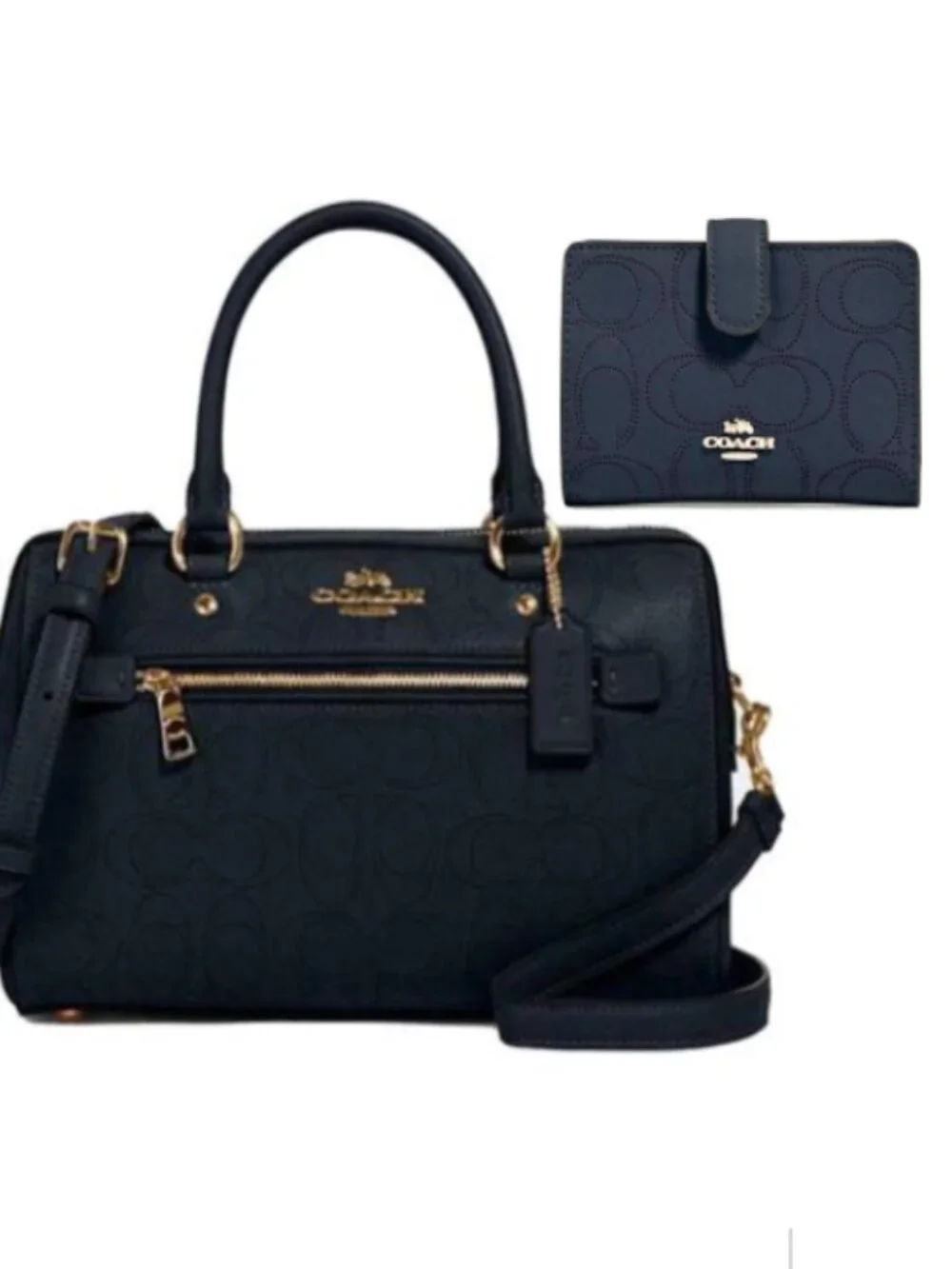 Rowan Signature Canvas Leather Satchel & Corner Zip Wallet Blue/Midnight BUNDLE - Picture 3 of 4